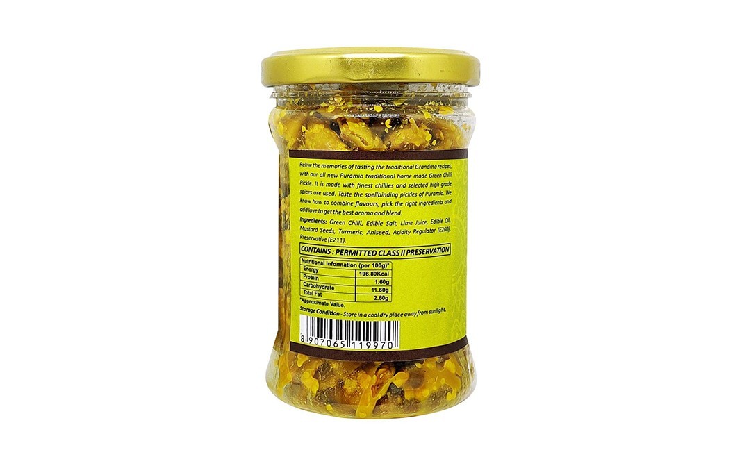 Puramio Green Chilli Pickle    Glass Jar  150 grams